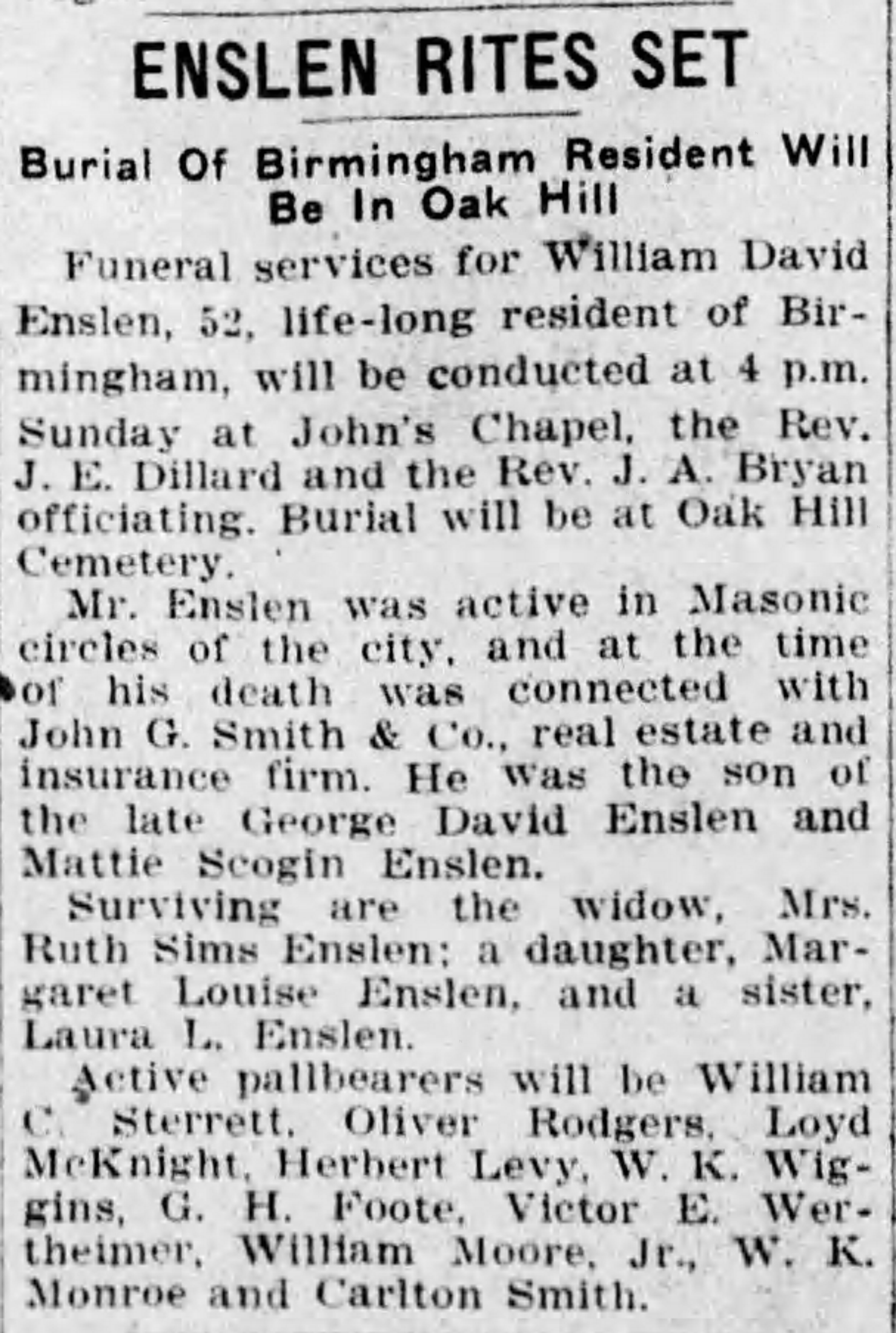 William David Enslen obituary